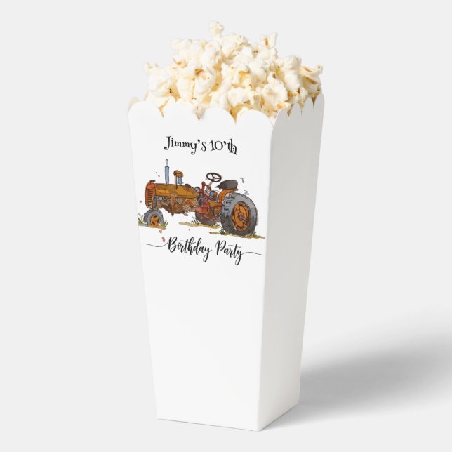 Boys birthday party with tractor design popcorn  geschenkschachtel (Geplatzt)