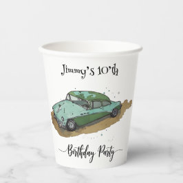 Boys birthday party with two toned sedan pappbecher