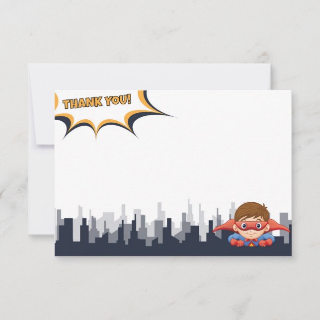 Boy's Birthday Superhero Party - Danke Karte (Vorderseite)