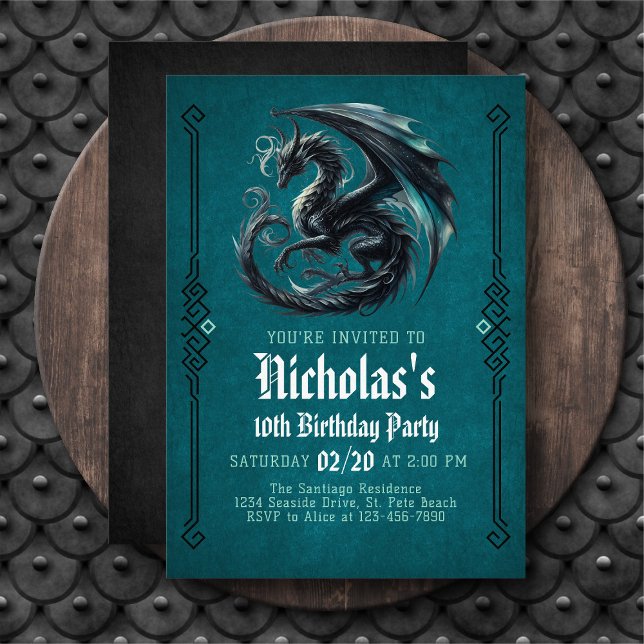 Boy's Black Dragon Birthday Invitation Einladung (Von Creator hochgeladen)