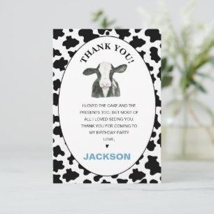 Boys Black White Cow Imprimer Carte de remerciemen