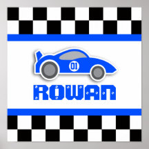 Boys bleu voiture de course personnalisée poster