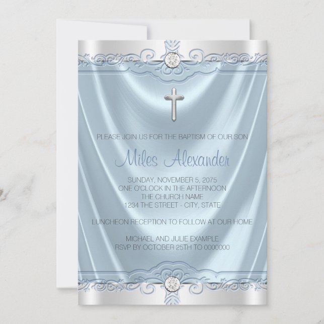Boys Blue and Gray Taufe Christening Einladung (Vorderseite)