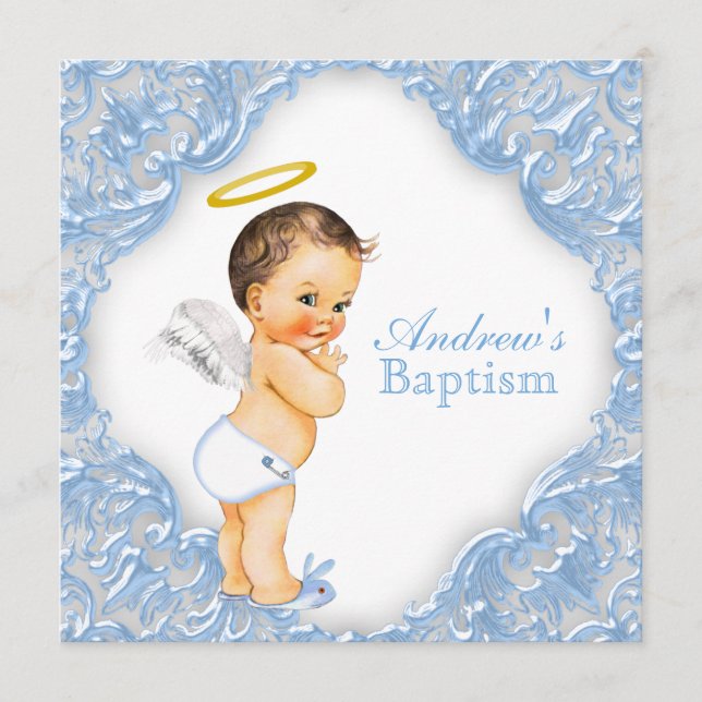 Boys Blue Angel Baptisse Einladung (Vorderseite)