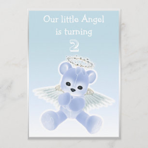 Boy's Blue Angel Teddy Bear 2. Geburtstag Party Einladung