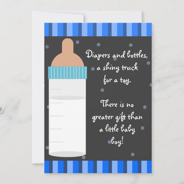 Boys Blue Baby Flasche Babydusche Einladungen (Vorderseite)