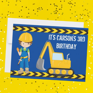 Boys Blue Birthday Party für Baufahrzeuge Einladung