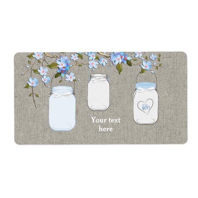 Boys Blue Burlap Mason Jar Wasserflaschen Labels (Vorne)