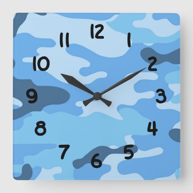 Boys Blue Camouflage Tarnwall-Uhr Quadratische Wanduhr (Vorderseite)