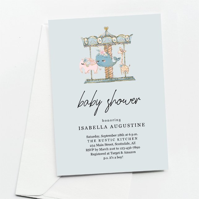 Boys Blue Carousel Baby shower Invitation (Créateur téléchargé)