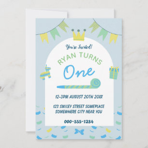 Boys Blue First Birthday Party Invitation