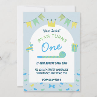 Boys Blue First Birthday Party Invitation