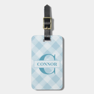 Boys Blue Gingham Initial Preppy School Bag Tag Gepäckanhänger