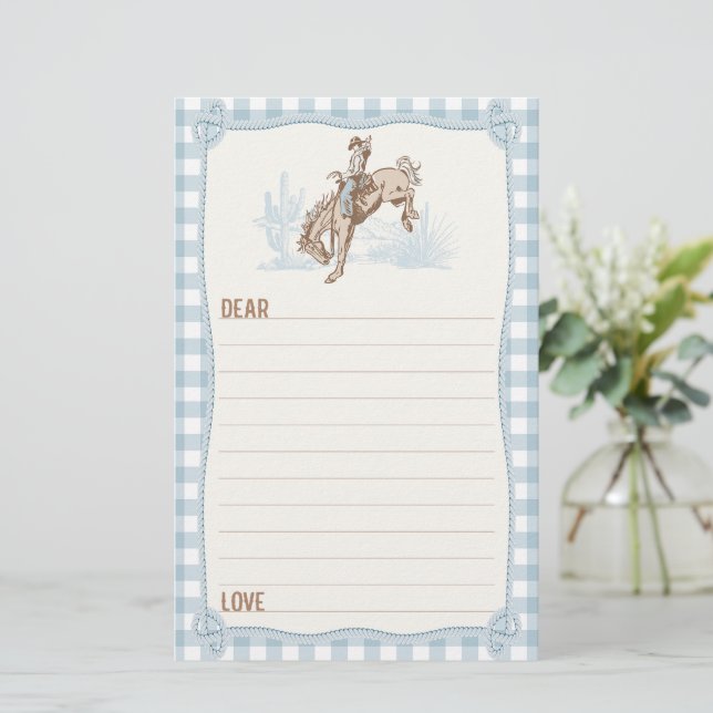 Boys Blue Kariert Cowboy 1. Rodeo Time Kapsel Briefpapier (Stehend Vorderseite)