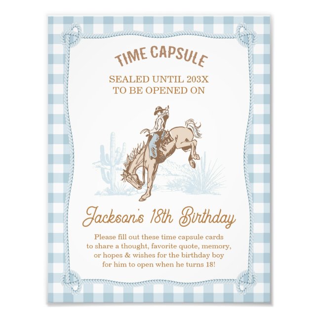 Boys Blue Kariert Cowboy 1. Rodeo Time Kapselunter Fotodruck (Vorne)