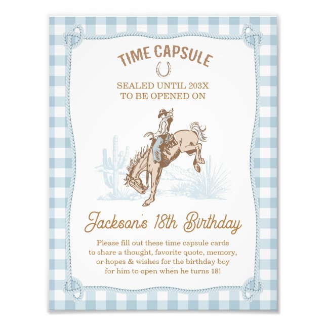 Boys Blue Kariert Cowboy 1. Rodeo Time Kapselunter Fotodruck (Vorne)