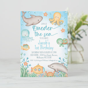 Boys Blue Ocean Oneder Sea 1. Geburtstag Einladung