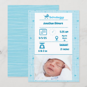 Boys Blue Photo Birth Stats Faire-part
