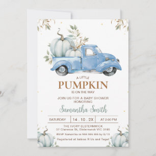 Boys Blue Pumpkin Truck Foliage Baby Dusche Einladung