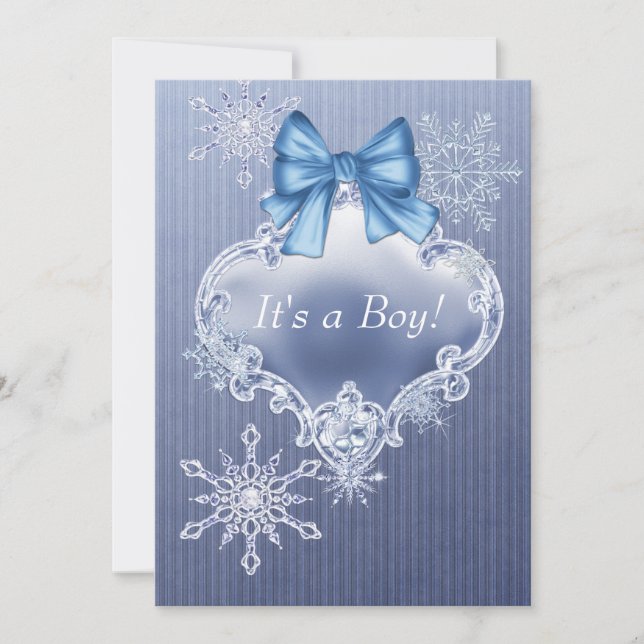 Boys Blue Snowflake Winter Wonderland Baby Dusche Einladung (Vorderseite)