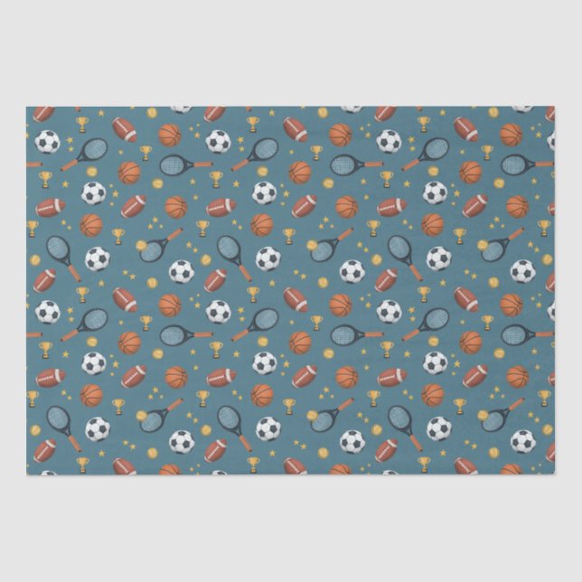 Boys Blue Sports Football Kinder Moderne Geburtsta Seidenpapier (Vorderseite)
