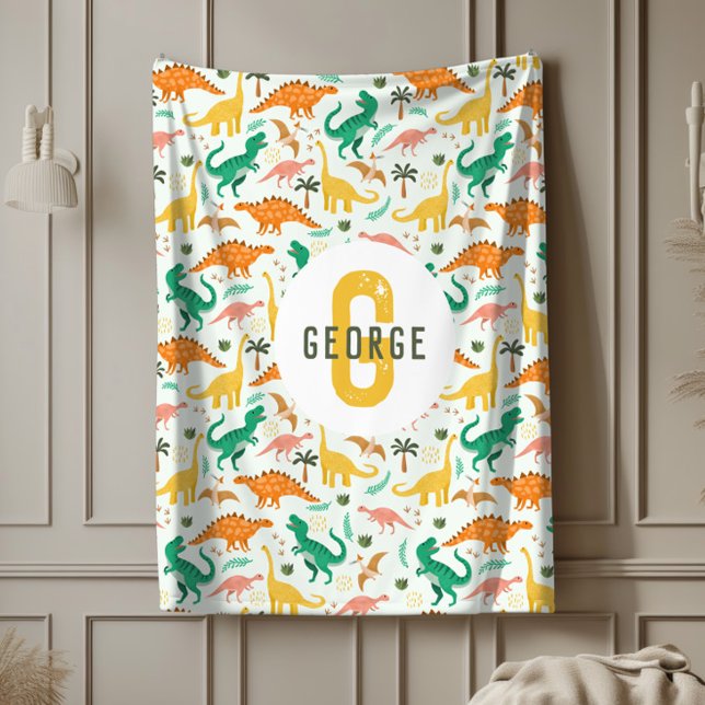 Boys Blue T-Rex Jungle Dinosaur Monogrammed Fleecedecke (Von Creator hochgeladen)