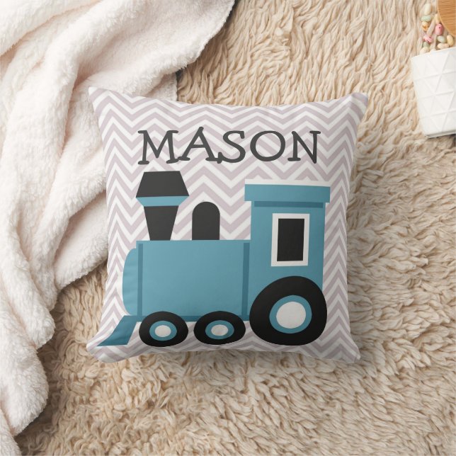 Boys Blue Train Personalisiert Pillow Kissen (Decke)
