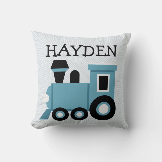 Boys Blue Train Pillow Kissen (Vorderseite)