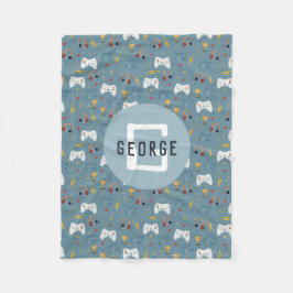 Boys Blue Video Game Kids Cool Monogram Fleecedecke