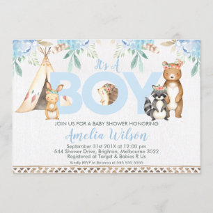 Boys Boho Woodland Kinderdusche Einladung