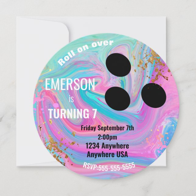 Boys BOWLING BALL, Bowling, Glow Geburtstagsparty Einladung (Vorderseite)