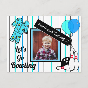 Boys Bowling Themed Birthday Party Einladung Postkarte