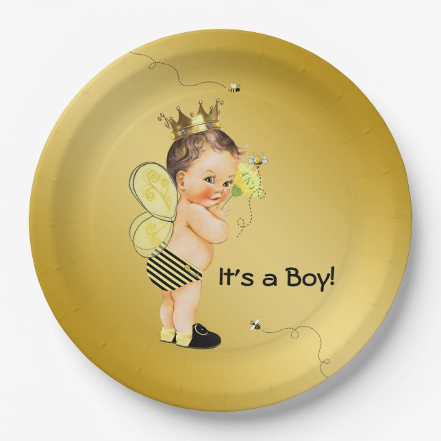 Boys Bumble Bee Baby Dusche Pappteller (Vorderseite)