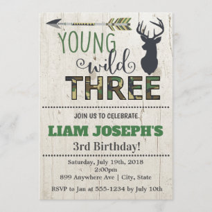 Boys Camo Deer Invitation pour le 3e anniversaire
