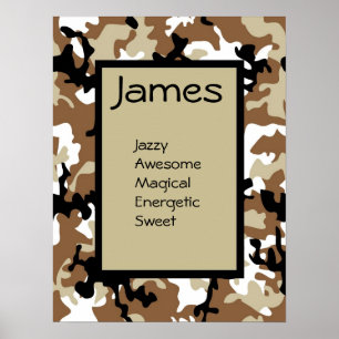 Boys Camouflage Military Army Name Art Poster