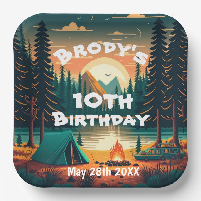 Boys Camping Adventure Birthday Paper Plate Pappteller (Vorderseite)