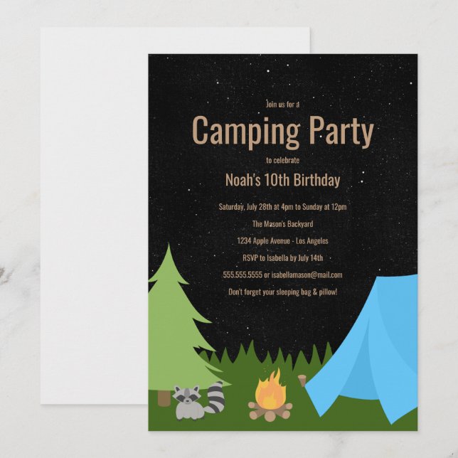Boys Camping Party | Einladung zur Geburtstagspart (Vorne/Hinten)