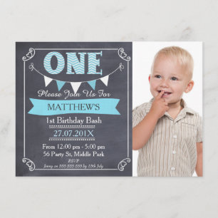 Boys Chalkboard Bejagung 1. Geburtstag Einladung