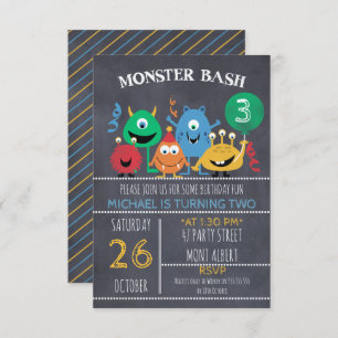 Boys Chalkboard Monster Bash Invitation d'annivers