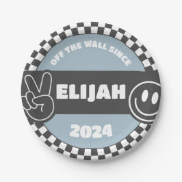 Boys' Checkered Skateboard Groovy Hippie Geburtsta Pappteller