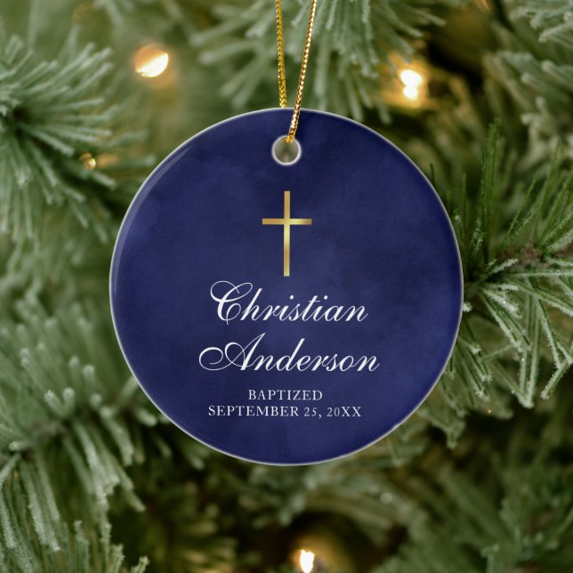 Boys Christening Taufe Blau Keramik Ornament (Baum)