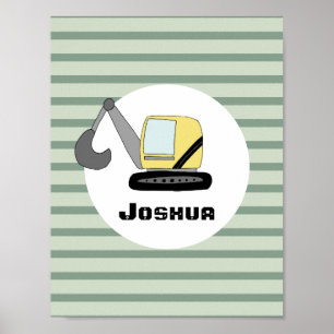 Boys Construction Bagger Bagger und Name Kinder Poster