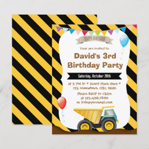 Boys Construction Birthday Party Einladung