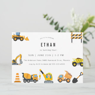 Boys Construction Birthday Party Theme Einladung