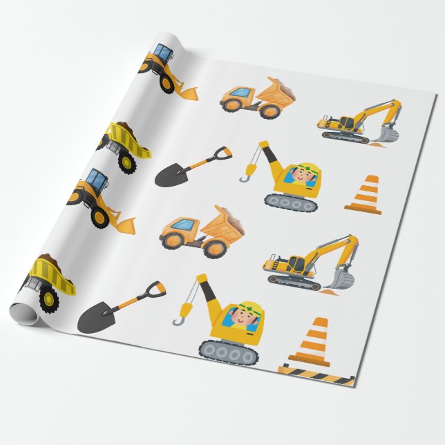 Boys Construction Birthday Party Theme Geschenkpapier (Ungerollt)