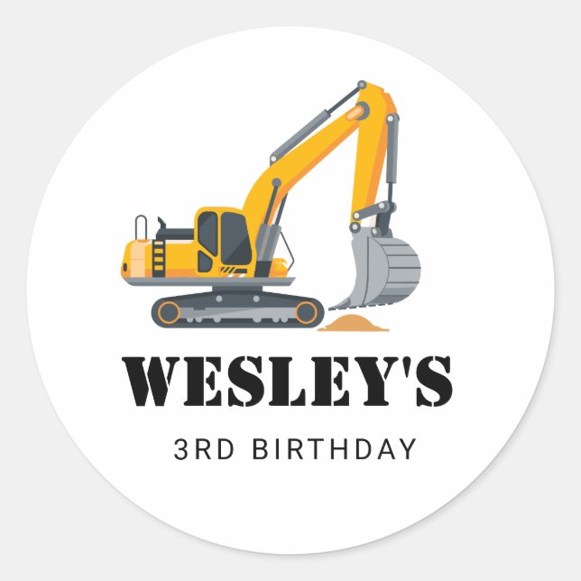 Boys Construction Birthday Party Theme Runder Aufkleber (Vorderseite)