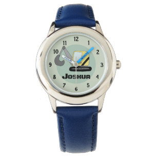 Boys Construction Digger Bagger und Name Kids Armbanduhr