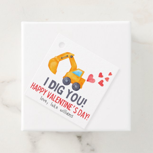 Boys Construction Digger Truck Valentines Tag Geschenkanhänger (Beispiel)