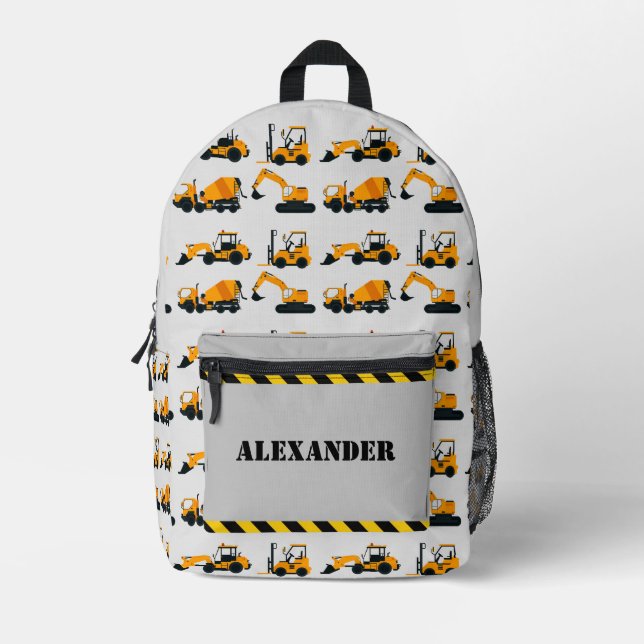 Boys Construction Diggers Personalisiert Backpack Bedruckter Rucksack (Vorderseite)