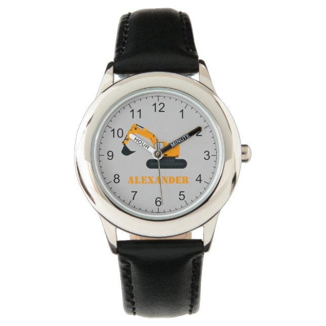 Boys Construction Excavator Personalisiert Watch Armbanduhr (Vorderseite)